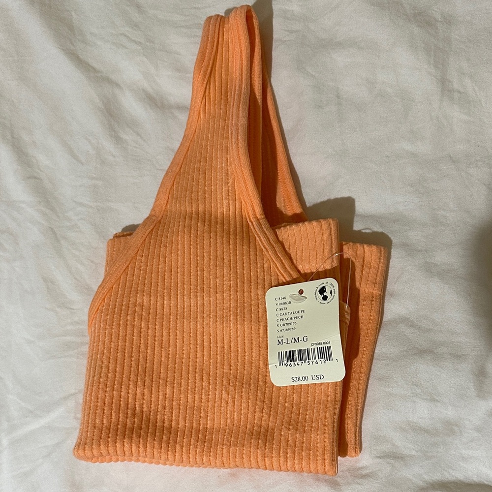 Orange Ribbed V-Neck Tank Top - Picture 3 of 3